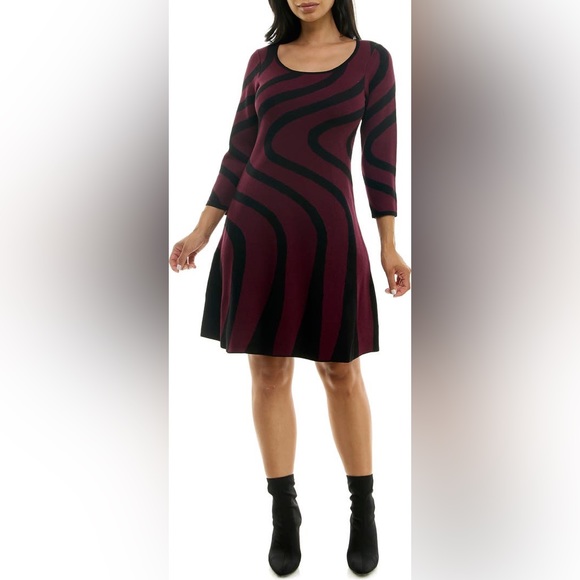 Nina Leonard Dresses & Skirts - NWOT Nina Leonard Jacquard Long Sleeve Sweater Dress Size Large